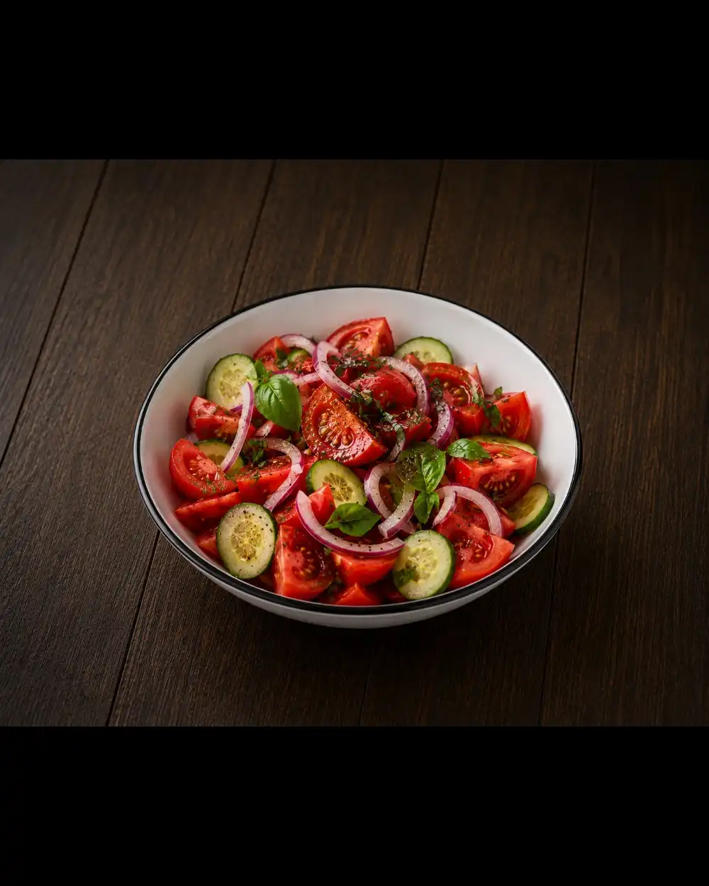 Salată Asortată — Sosuri & Extra — Tony's Eat & Drink — Ingrediente: roșii, castraveți, ceapă roșie, sare, ulei